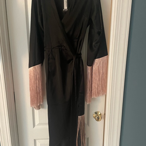 Nasty Gal Dresses & Skirts - Nasty Gal Black and Pink Wrap Gown with Bell Sleeves